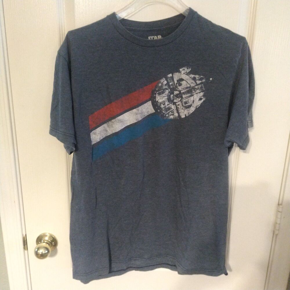 Star Wars T-Shirt Millennium Falcon Starship Men's Large Graphic Tee Blue